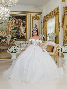 NEW OFF WHITE Glitter Shoulder Wedding Dress Floor Length 0292